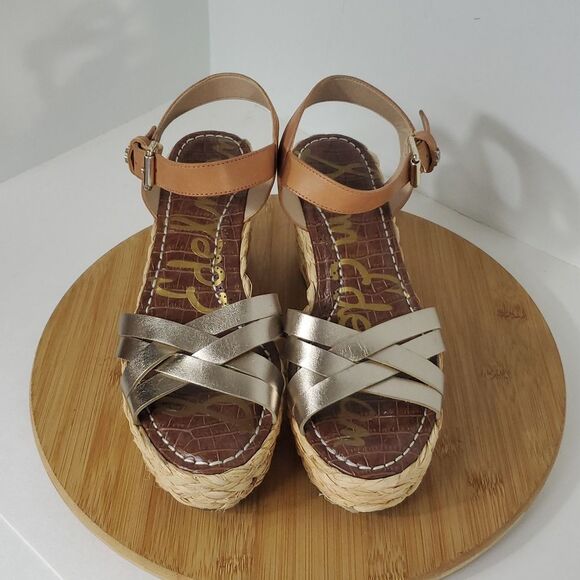 Sam Edelman Darline Espadrille Platform Wedge Sandals Metallic Gold Size 8 - Picture 1 of 10